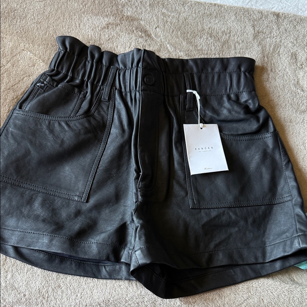 KanCan Black High Waist Leather Shorts